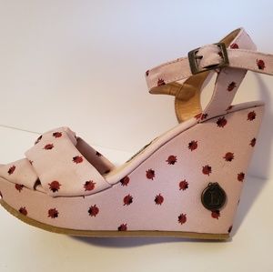 NWOT Adorable Nude Wedges with Red Ladybugs